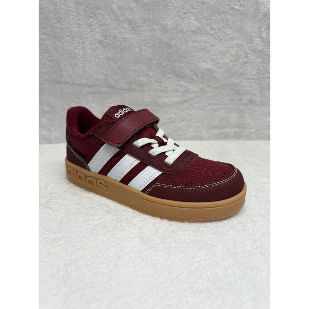 Adidas Breakbase C Kids Sneakers Burgundy White Gum Sole Size 2